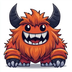 Fototapeta premium A Happy Orange Monster with Horns and Claws
