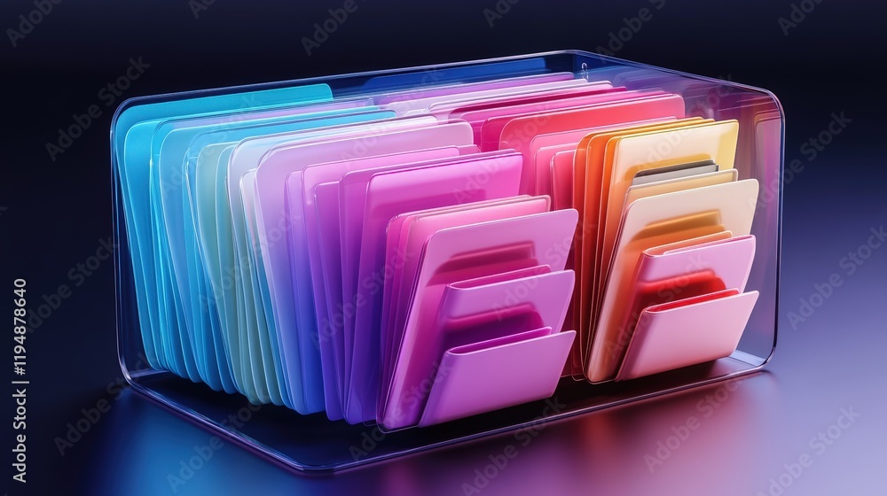 Poster colorful transparent file folder organizer for online documentation and database management with var
