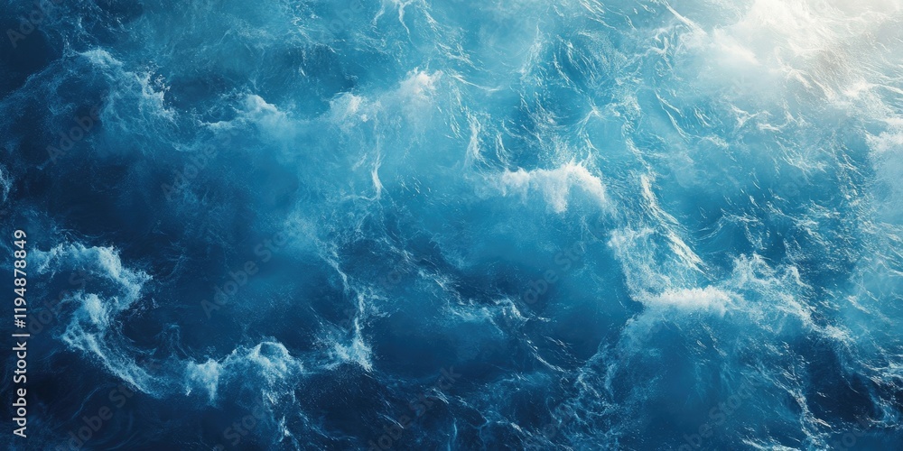 Poster vibrant deep blue sea waves with white frothy details illuminated by soft sunlight creating a refres