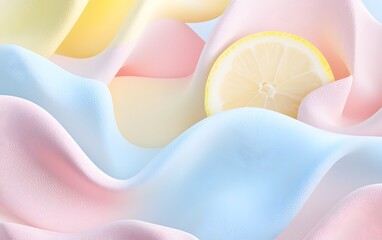 A calming pastel gradient with hues of rose quartz, baby blue, and lemon sorbet merging into soft curves.
