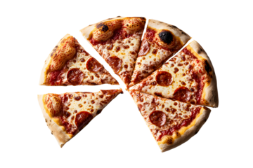 Delicious pepperoni pizza slices kitchen table food photography bright lighting top view gourmet cooking