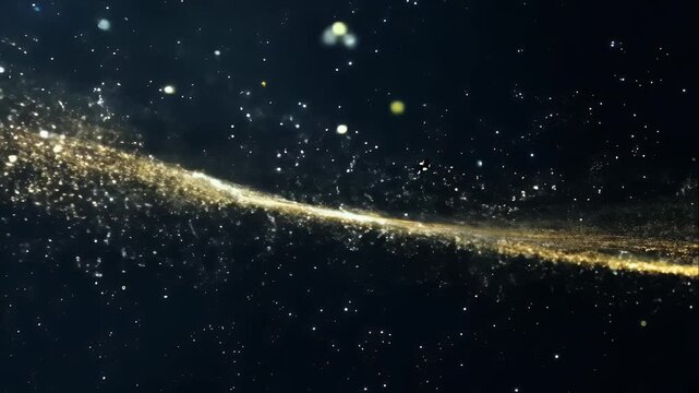 Shiny particles drifting in weightless motion, creating a starlit effect on a black background