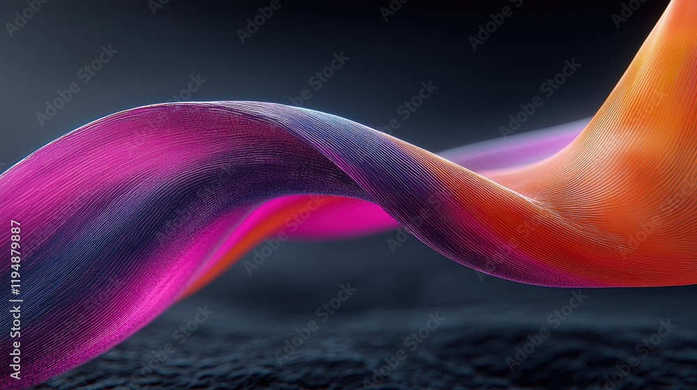 Poster dynamic neon ribbons of pink and orange flowing in abstract design studio setting digital art vibran