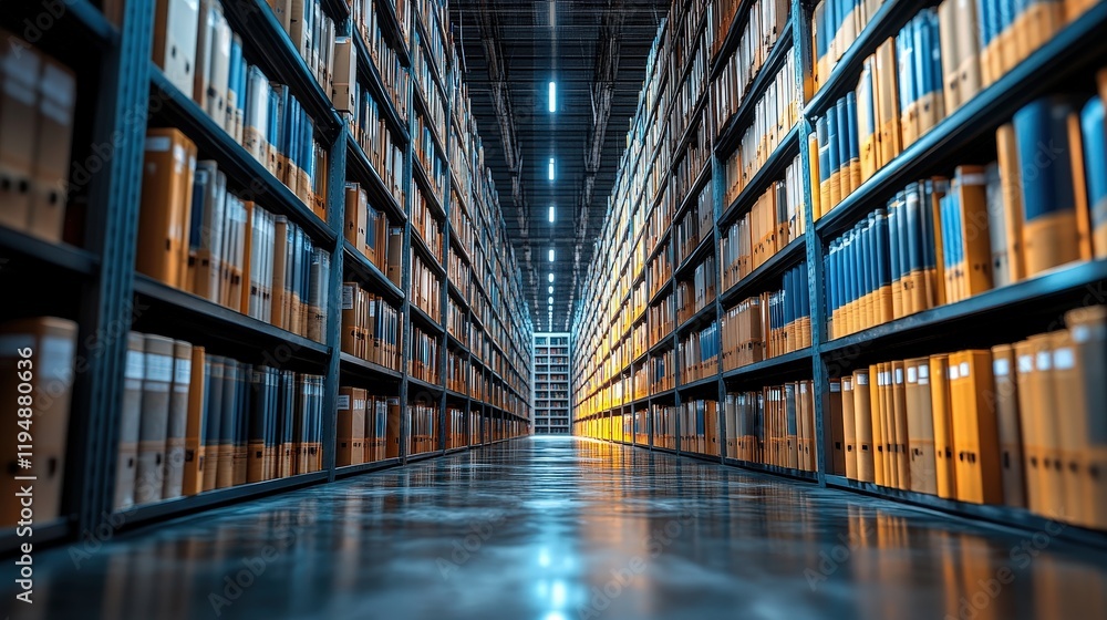 Poster vast online documentation database with organized shelves and clear path for efficient access and re