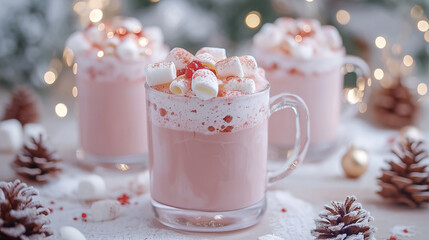 Warm marshmallow drink dessert with festive