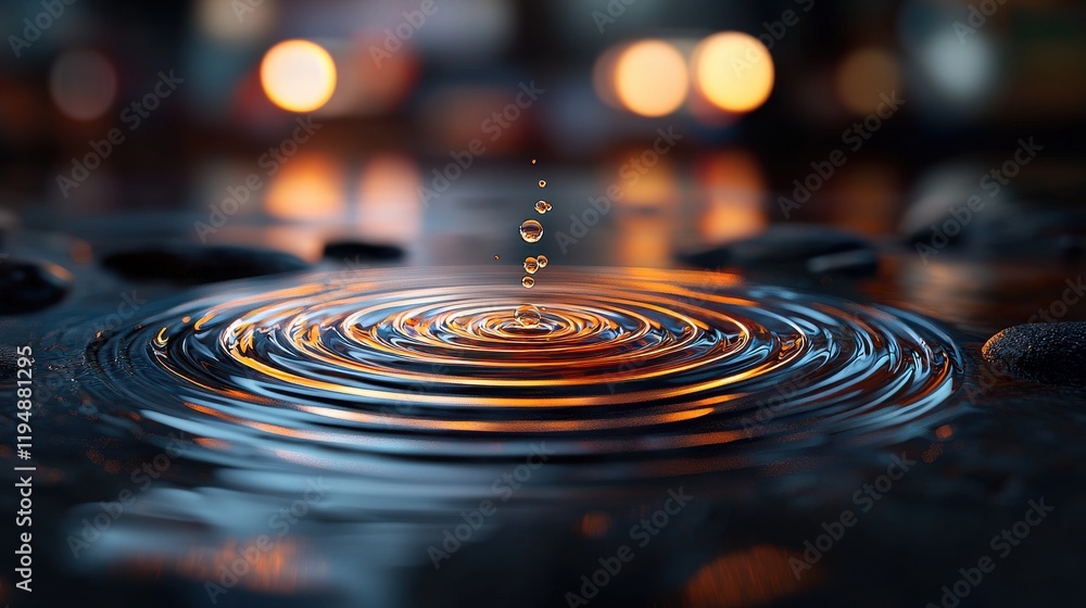 Aufkleber dynamic concentric ripple effects tranquil water surface visual artwork evening environment close-up