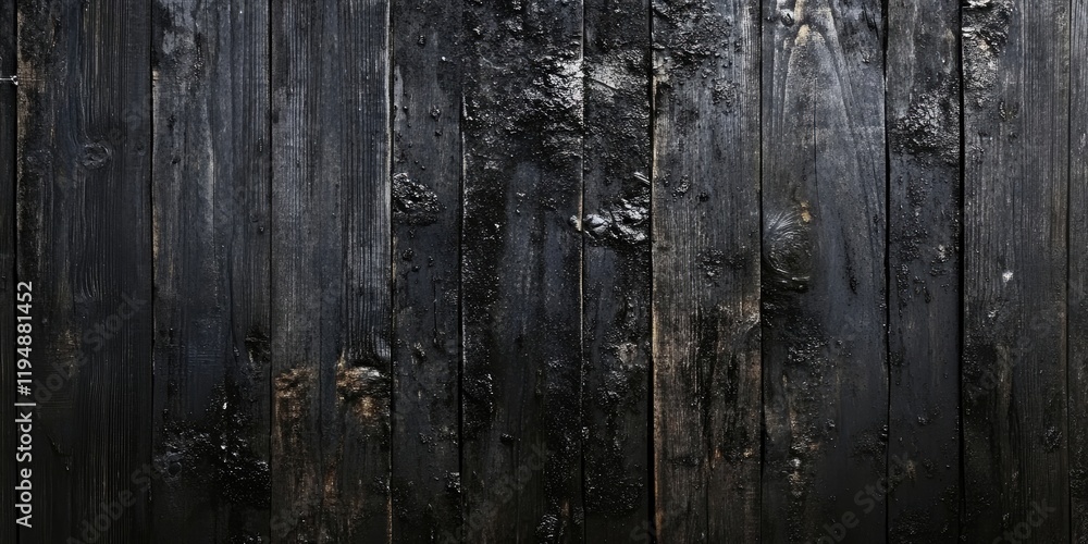 Poster aged black wooden backdrop with grunge texture featuring abstract patterns; dark tones create depth 