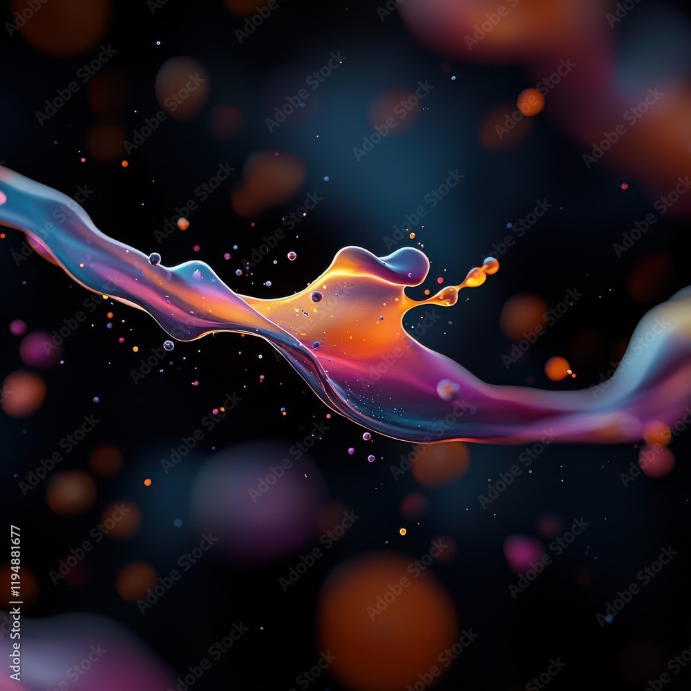 Poster dynamic trails of glowing particles twisting through vibrant liquid splash studio setting abstract a