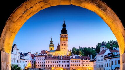 Obraz premium Medieval Town at Twilight