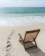 Fototapeta premium Relaxing beach scene with empty chair tropical shoreline landscape tranquil environment serene viewpoint