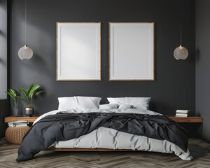 Bedroom with blank poster/photo with frame, version 24