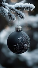 Black ornament with silver spiderweb.