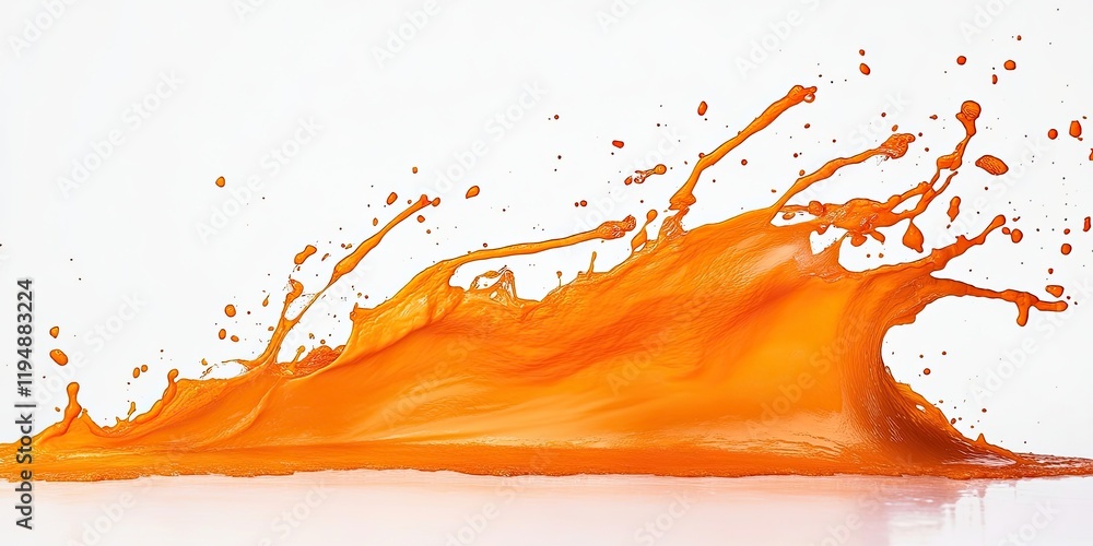 Aufkleber Vibrant orange paint splash on white background with dynamic splatter effect creating movement and energy ideal for artistic design enhancement