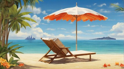 sun beach sea straw umbrella sun lounger summer holiday vacation