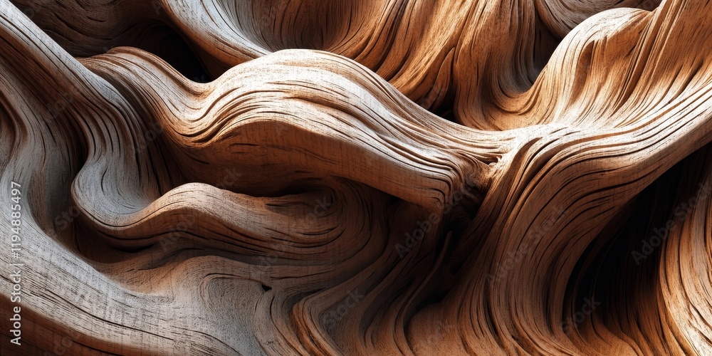 Poster abstract close-up of intricate flowing wood texture featuring warm brown tones and smooth curves aga