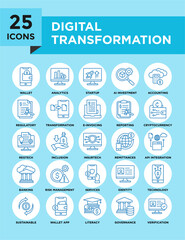 Digital Transformation icon collection set. Containing design technology, innovation, digital, business, information	