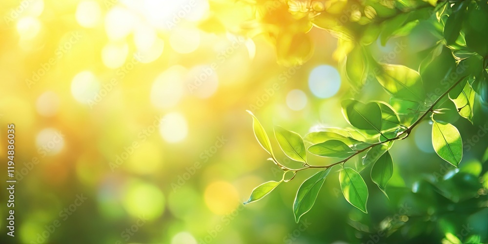 Poster vibrant green foliage illuminated by summer sunlight with soft bokeh highlights creates a captivatin