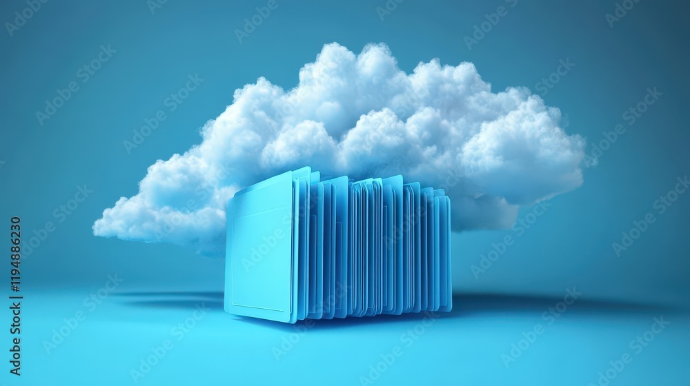 Poster cloud storage concept with digital files representing online documentation and database management i