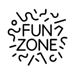 fun zone text with confetti icon, fun zone text with confetti line art - simple line art of fun zone text with confetti, perfect for fun zone text with confetti logos and icons and themed design 