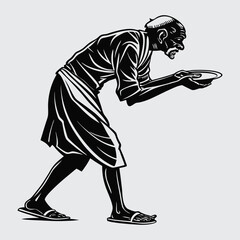 Hungry old man image silhouette vector art and illustration