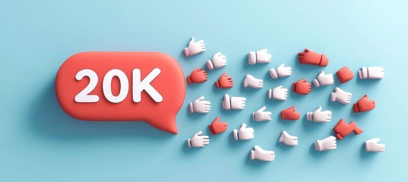 20K Followers Celebration With Like Icons, Social Media Marketing Concept With Minimalism Design