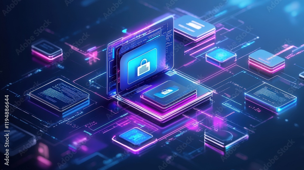 Poster advanced online documentation and database security concept featuring innovative data protection tec