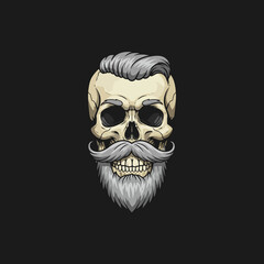 Fototapeta premium The image depicts a skull with a sophisticated hairstyle and a well-groomed gray beard and mustache.