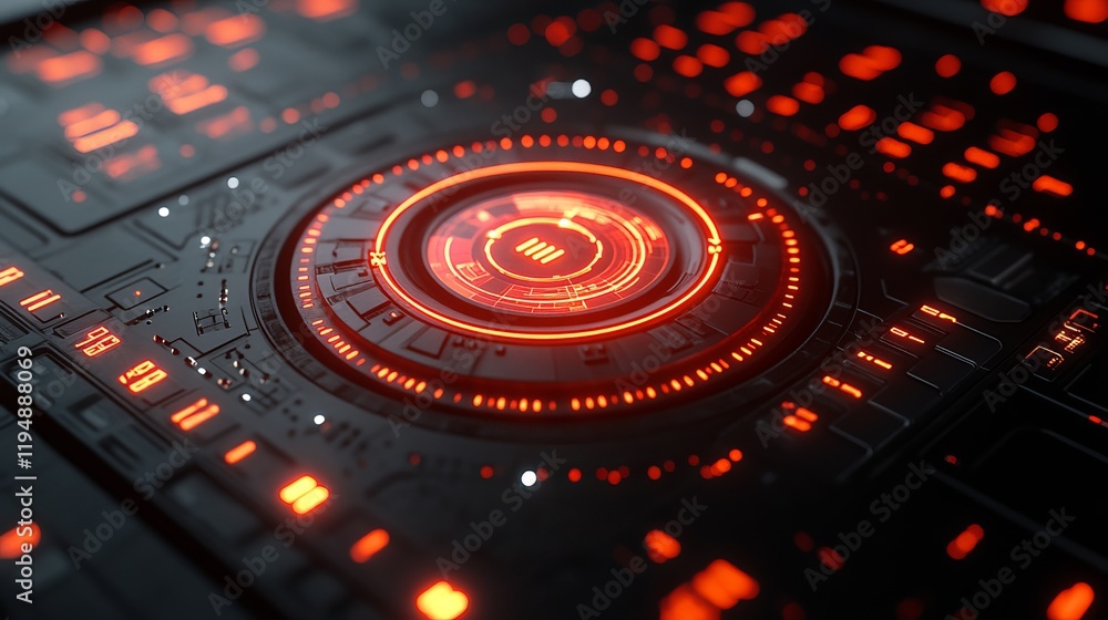 Poster futuristic red interface digital control panel ui 3d hud neon dark