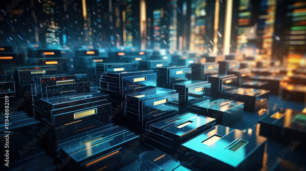 Poster digital archive of electronic document management systems with futuristic data storage and access in