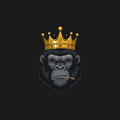 A stylized illustration depicts a powerful gorilla wearing a golden crown and smoking a cigarette. © anissa