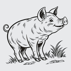 Young pig image silhouette vector art and illustration