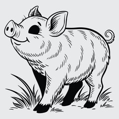 Young pig image silhouette vector art and illustration