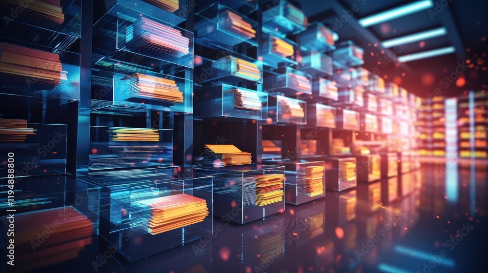 Aufkleber modern electronic document management system with organized files in a high-tech archive environment