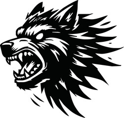 Angry Dog head vector silhouettes illustration design, isolated white background. Logo type, Tee shirt, statue design illustration vector.