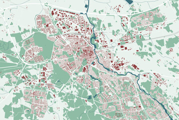 Map of Orebro, Sweden. Detailed city map with buildings, municipality area.