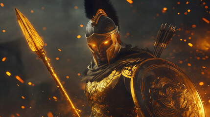 Close up of a Spartan warrior in flames