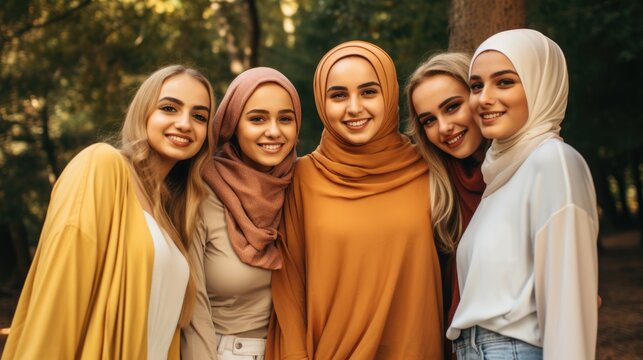 Five Muslim women Posing Together for a PhotoFictional Character Created By Generative AI