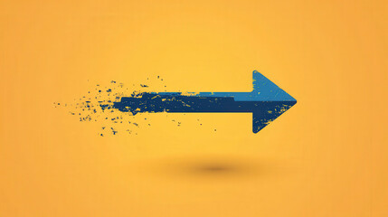 Blue Arrow with Dynamic Texture and Motion Effect on Vibrant Yellow Background, Symbolizing Progression and Direction in a Modern Design Style