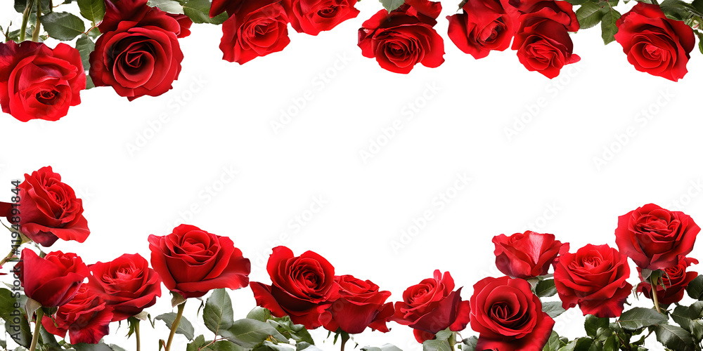 Poster red roses frame border for text and design with copy space, isolated on a transparent background. pn