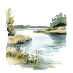 A watercolor illustration of freshwater lakes, isolated on a white background. Freshwater lakes vector.
