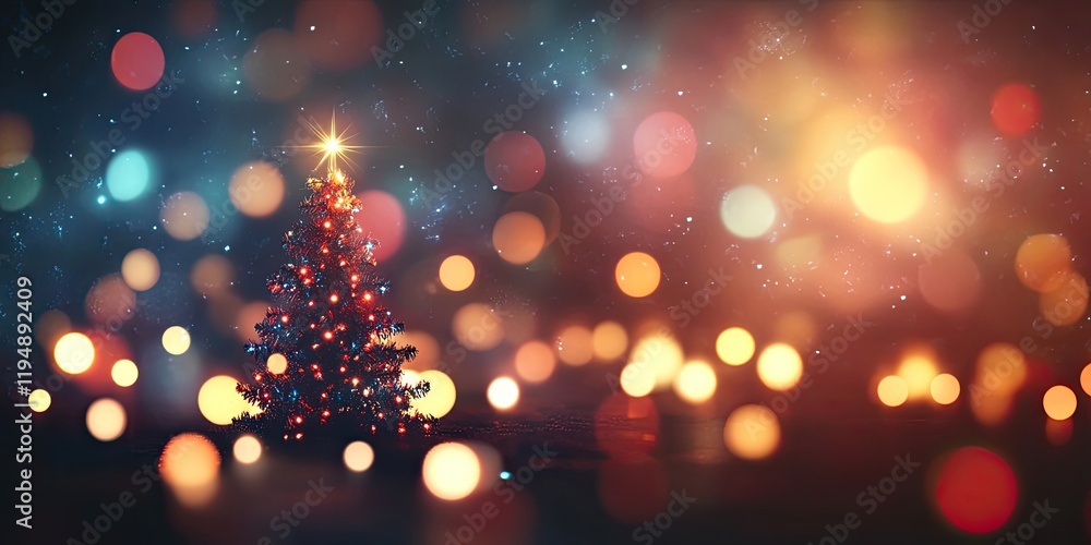 Aufkleber festive christmas tree adorned with colorful lights set against a blurred bokeh background in warm r
