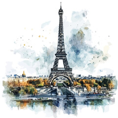 A watercolor painting of French culture, isolated on a white background. French vector. 