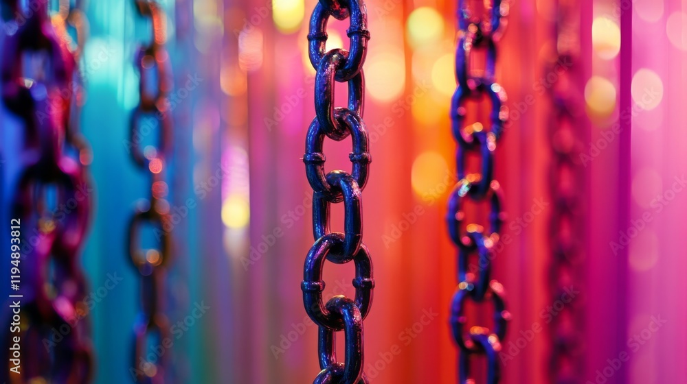 Wall mural vibrant chains cascade in a colorful display. the interplay of light and color creates an enchanting