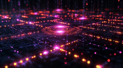 Fototapeta premium Abstract Digital Circuit Board with Glowing Lines red data pink dark 