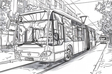 Fototapeta premium Sketch of bus for colouring learning, version 2