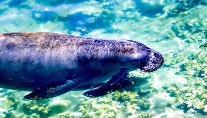 Fototapeta premium Majestic Manatee in Crystal Clear Waters