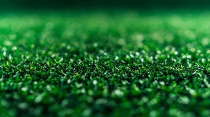 Naklejka premium Close-up view of artificial grass showcasing vibrant green texture and fibers in bright lighting