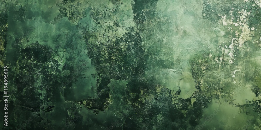 Poster textured wall with grunge effect in various shades of green featuring dark and light tones creating 