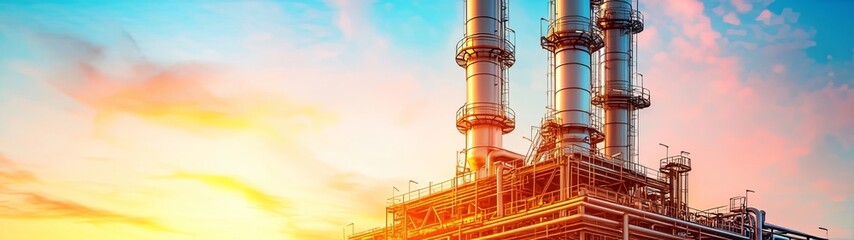 Obraz premium Dawn Over an Empty Oil Refinery in Double Exposure