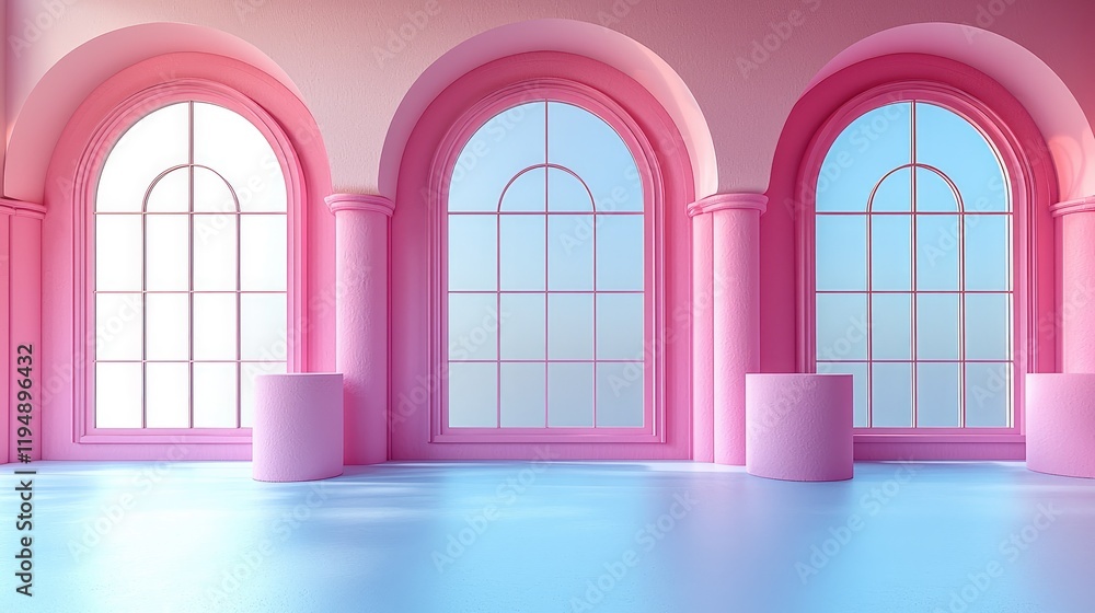 Aufkleber a minimal stand podium wall scene with a soft pastel color background, geometric shapes such as cyli